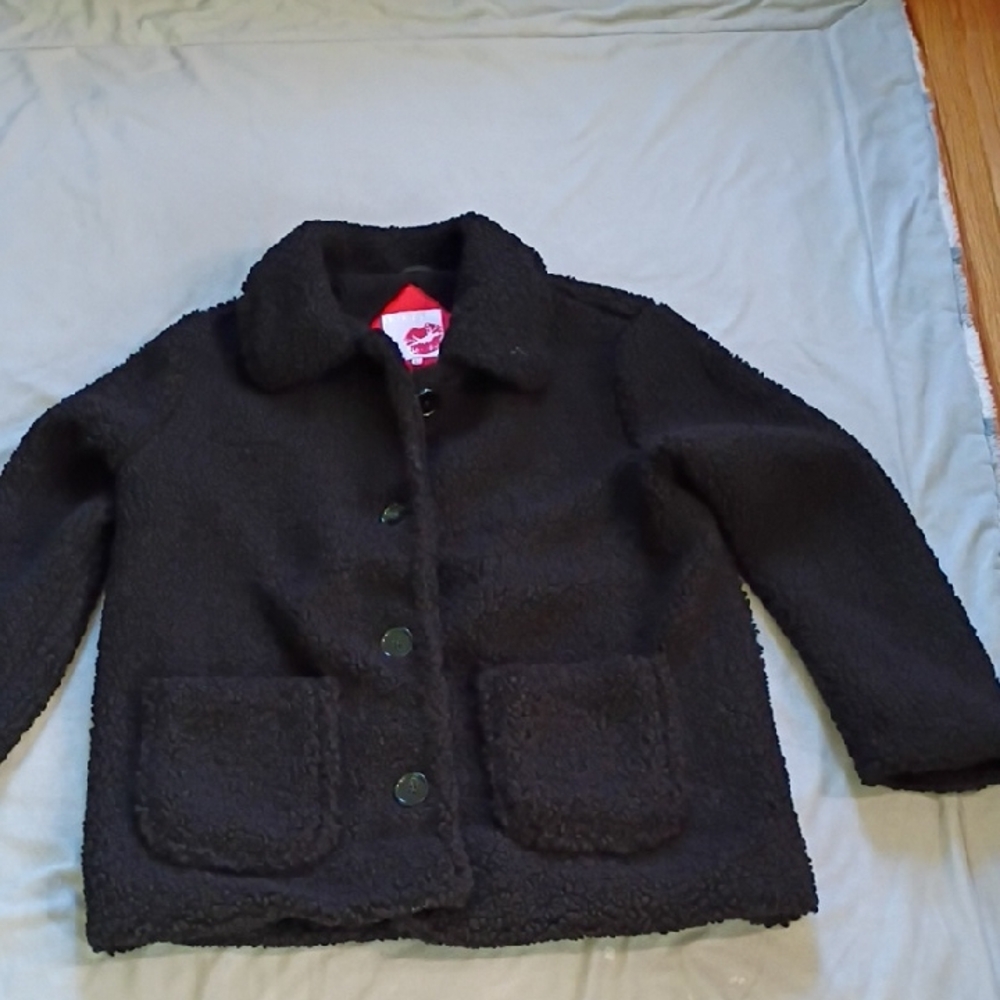 Hot Kiss Black Sherpa Coat Women Size L - Picture 1 of 8